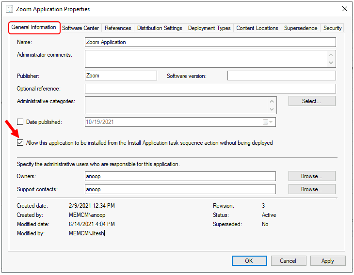 Application Properties - General Information