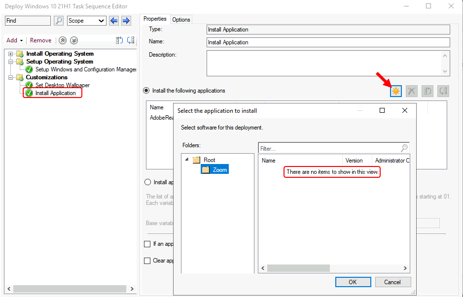 Application Is Not Available to Add In SCCM Install Application Task Sequence Step