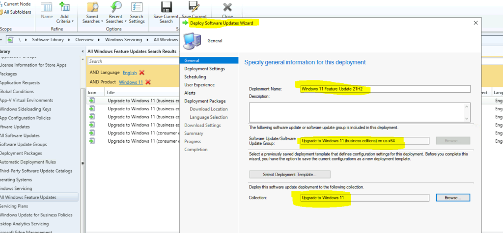 Manual Method to Deploy Windows 11 Feature Update Using SCCM - Windows 11 Servicing Plans