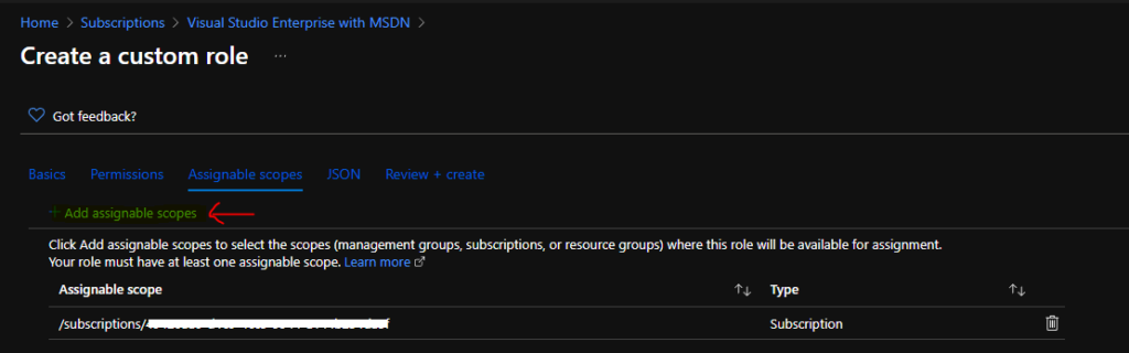 Assign a Scope for Custom Azure RBAC Role