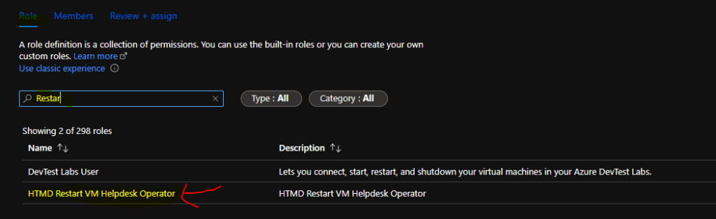 Restart VM Helpdesk Operator Azure RBAC Custom Role for AVD 2