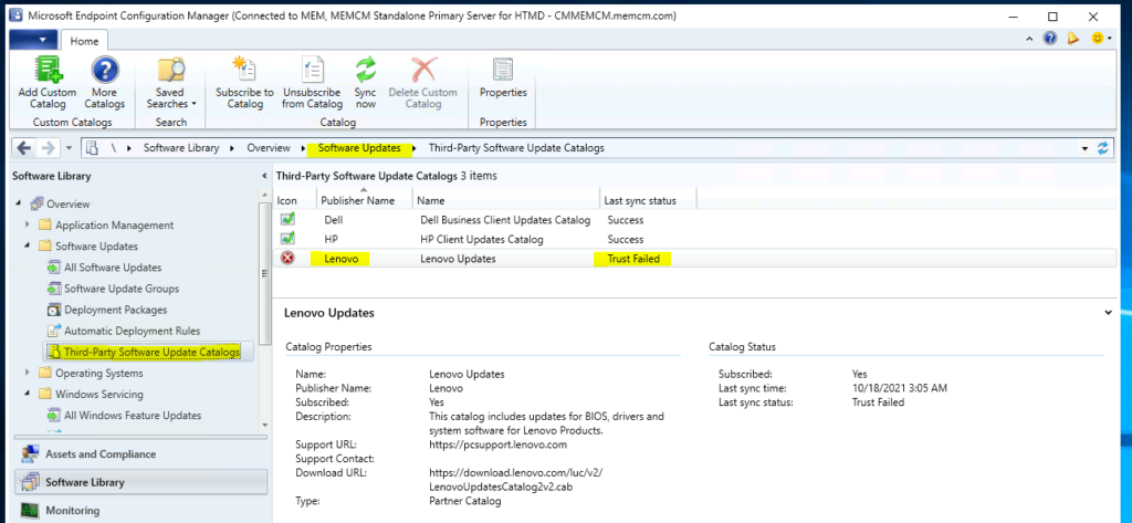 Fix SCCM 3rd Party Patching Sync Failed Issue