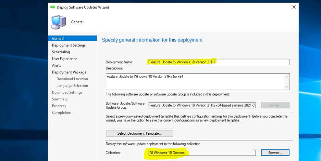 Deploy Windows 10 21H2 Feature Update KB5003791 using SCCM Windows Servicing