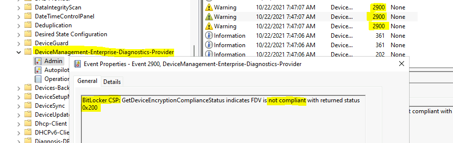 Intune Logs -  Event ID - 2900 - Warning Not Compliant 