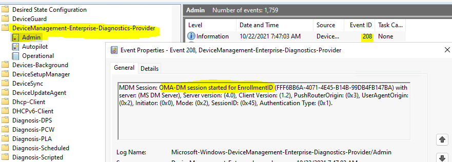 Event ID 208 - Intune Server Sync Initiated