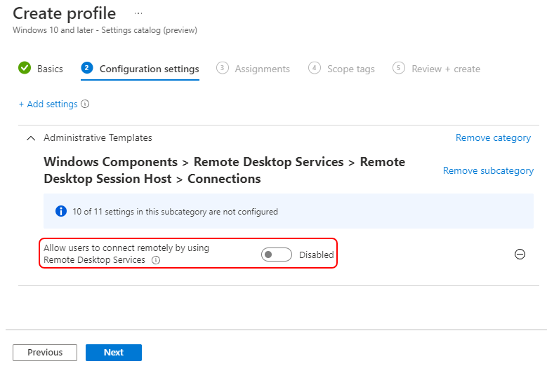  Allow users to connect remotely by using Remote Desktop Services - Disabled