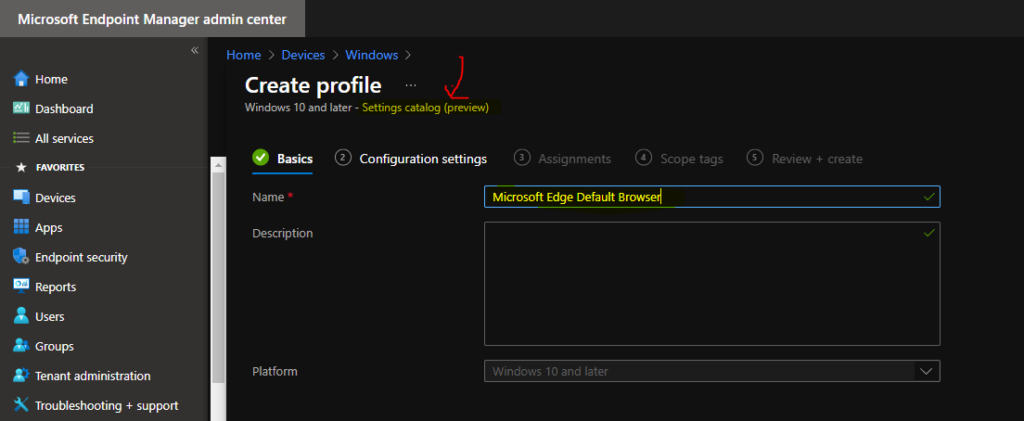 Intune Policy to Configure Microsoft Edge as Default Browser