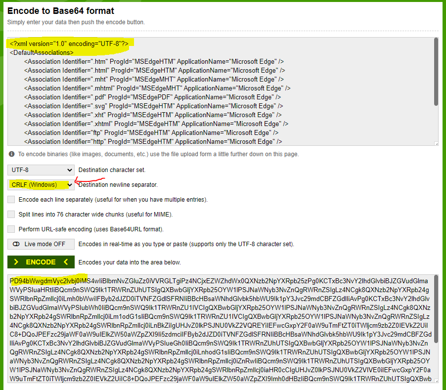 Create base64 Result for appassoc.xml