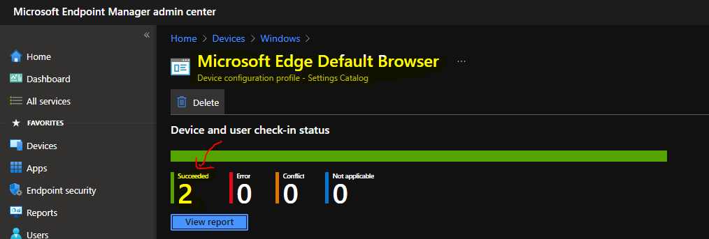 Results - Microsoft Edge as Default Browser Intune Policy