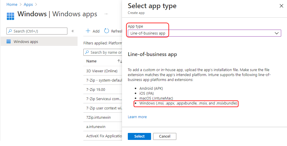 Line of business app - Supported Application Types in Windows 365 