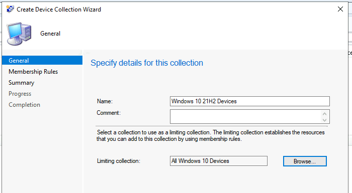Create SCCM Collection for Windows 10 21H2 CMPivot SQL Queries