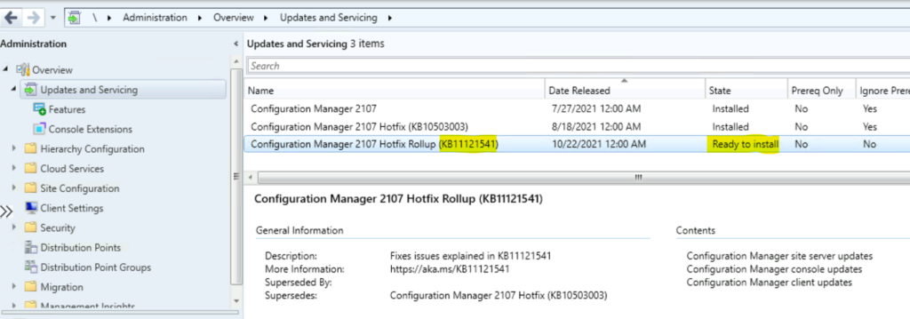 List of Fixed Issues with SCCM 2107 Rollup Update KB11121541