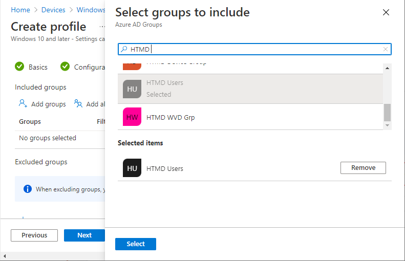 Assignments – Select groups to include