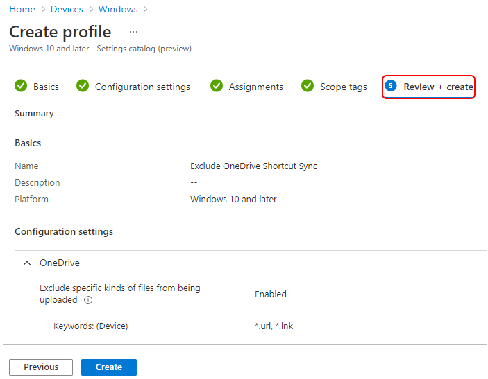 Review + Create – Device Configuration Profile