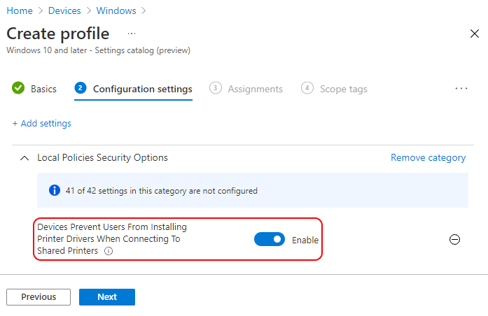 Prevent Users From Installing Printer Drivers using Intune 6 Devices Prevent Users From Installing Printer Drivers When Connecting To Shared Printers - Enabled