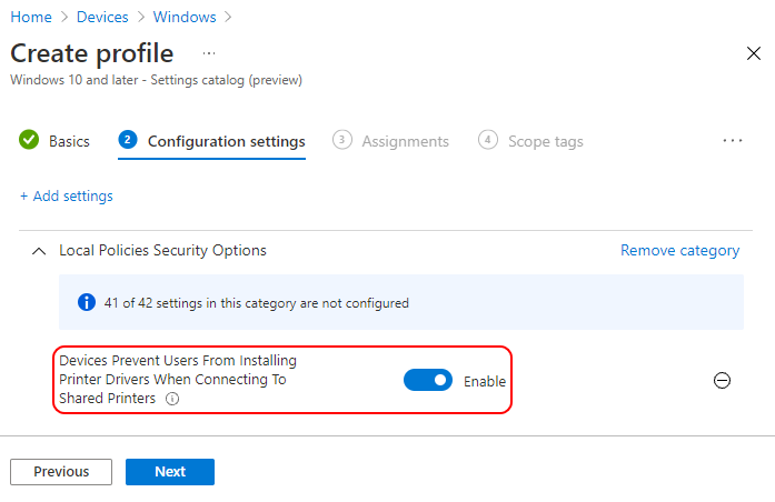 Devices Prevent Users From Installing Printer Drivers When Connecting To Shared Printers - Enabled 