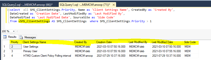 SCCM Client Settings Custom Report using SQL Query