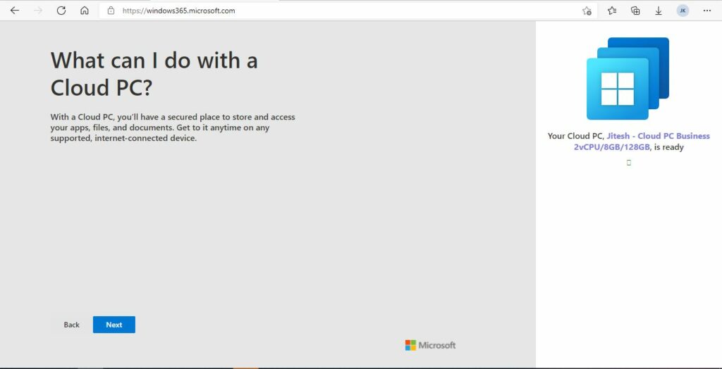 Windows 365 Business Cloud PC End User Experience Walkthrough