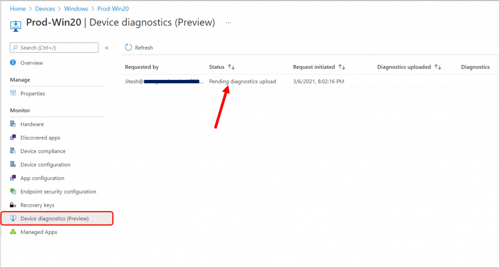 How to Check the Collect Diagnostics Status