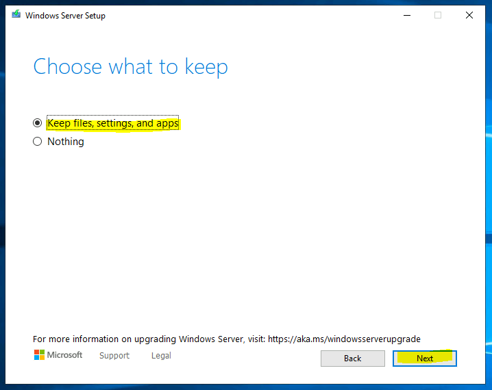 Choose what to Keep with Server 2019 or 2016