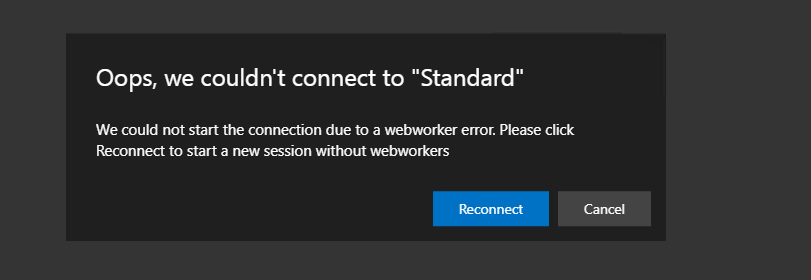 AVD Session Host - Could not start the connection due to a webworker error 