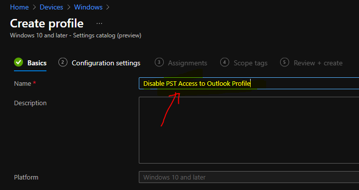 Disable PST Access to Outlook Profile using Intune MEM