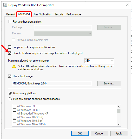 Task Sequence Properties - Disable SCCM Task Sequence Deployment 