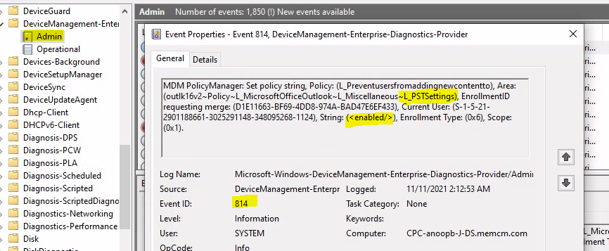 Intune MDM Event Log 814