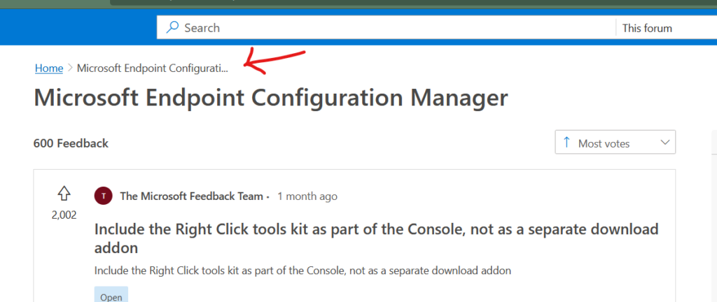  SCCM Microsoft Feedback portal