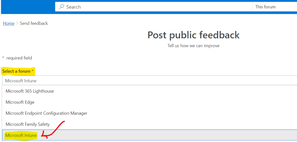  Intune Microsoft Feedback Portal 