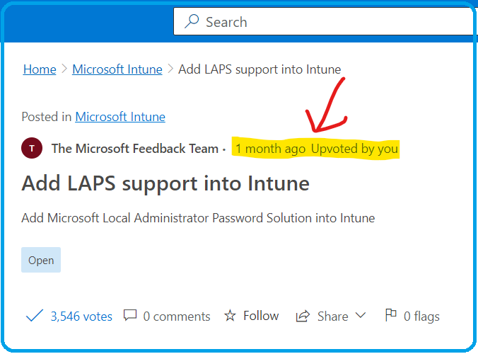  Intune Microsoft Feedback Portal 