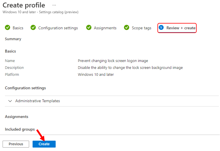 Review + Create | Prevent changing lock screen logon image 