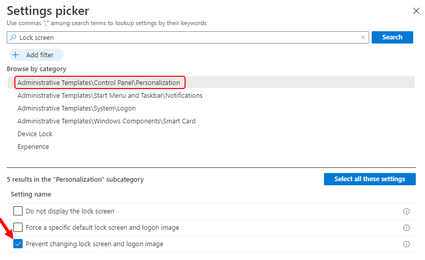  Select Administrative Templates\Control Panel\Personalization 