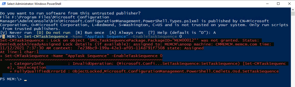 Disable the SCCM Task Sequence Using PowerShell Command