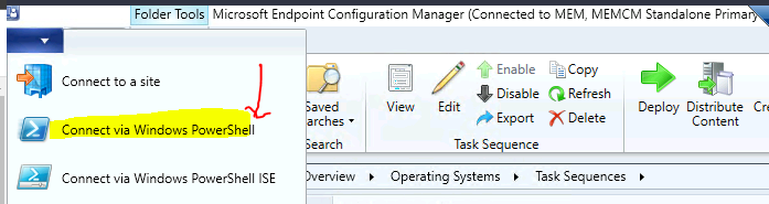 Connect via Windows PowerShell - Export SCCM Task Sequence 