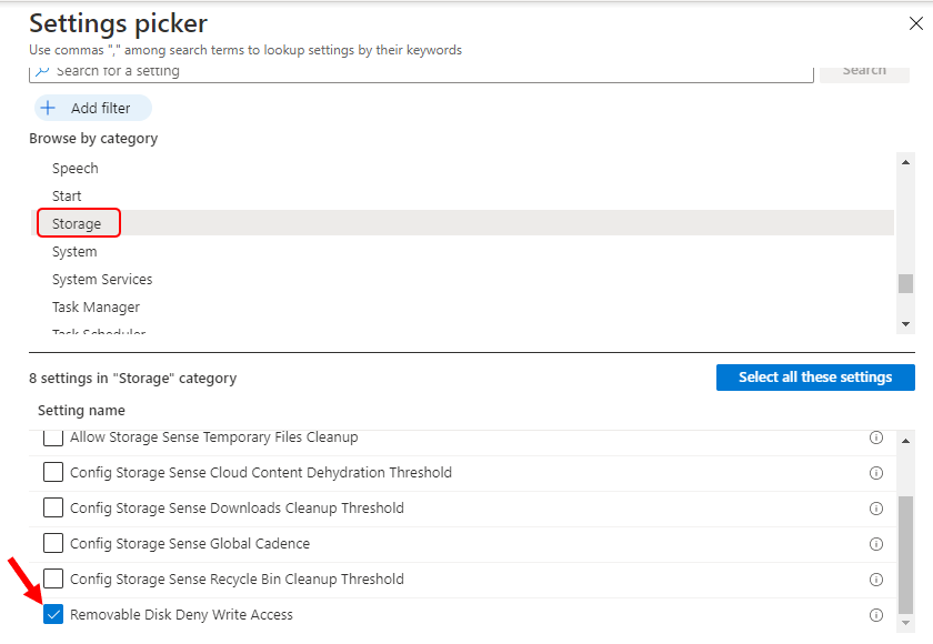 Setting Picker - Select Storage 