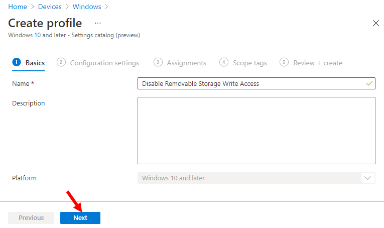 Create profile - Disable Removable Storage Write Access