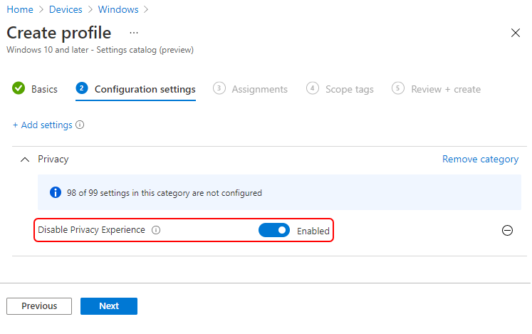 Disable Privacy Settings Experience at First Sign-in Using Intune 1