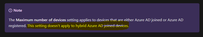 NOT Applicable for Hybrid AADJ - Maximum Number of Devices Per User in Azure AD for Azure AD Join Scenario AVD Windows 365