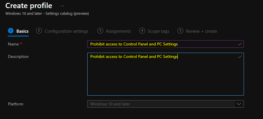 Disable Control Panel PC Settings Using Intune