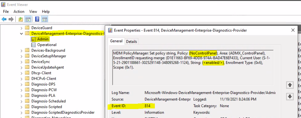  Intune MDM Event ID 814 