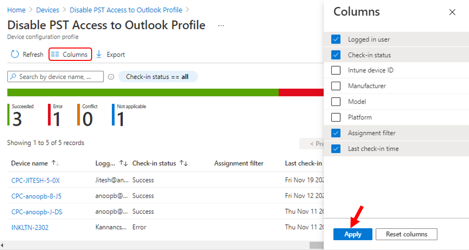 Add Columns - Intune Settings Catalog Profile Report