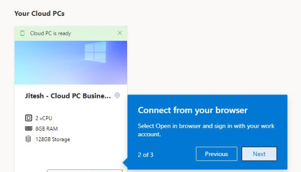 Business Edition Windows 365 Cloud PC End User Provisioning Experience Walkthrough 1