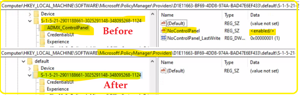 Delete policy Event Log - Registry Confirmation for Not Tattooed Policy