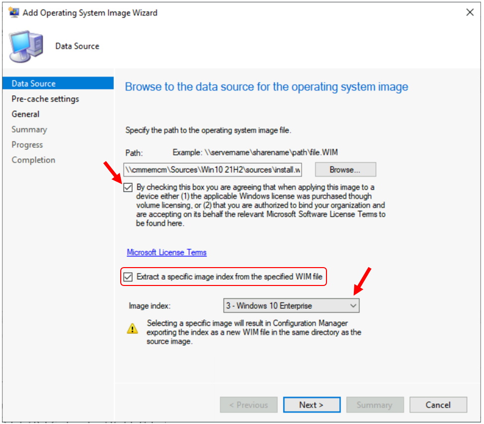 Specify the path to the operating system image file - Deploy Windows 10 21H2 Using SCCM
