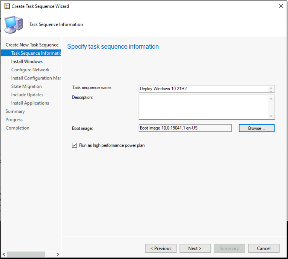 Specify task sequence information – Best Guide to Deploy Windows 10 21H2 Using SCCM 