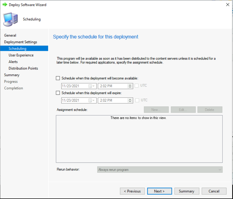 Specify the schedule for deployment – Best Guide to Deploy Windows 10 21H2 Using SCCM