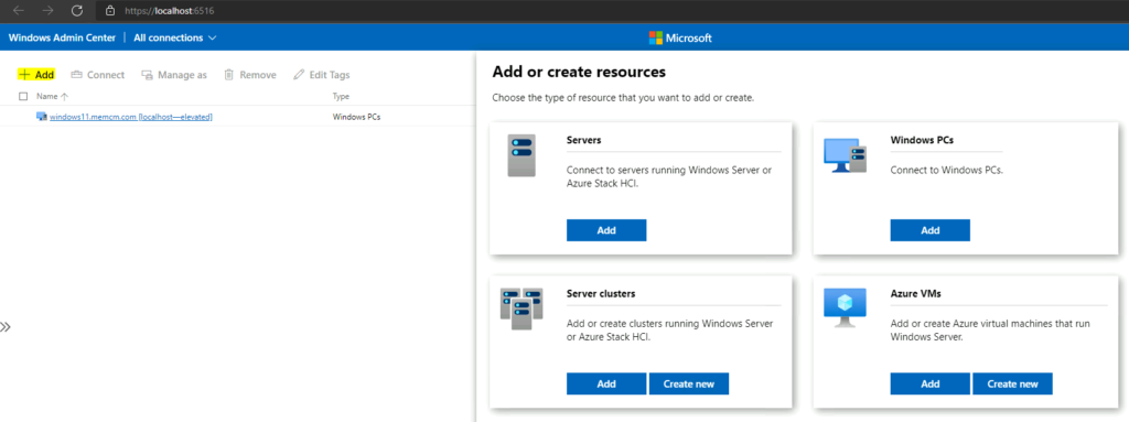  Add Servers to Windows Admin Center 