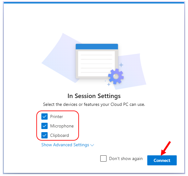 In Session Settings - Select the options for your Cloud PC