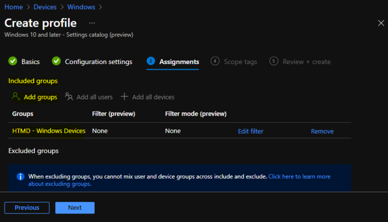 Assignments – Select groups to include